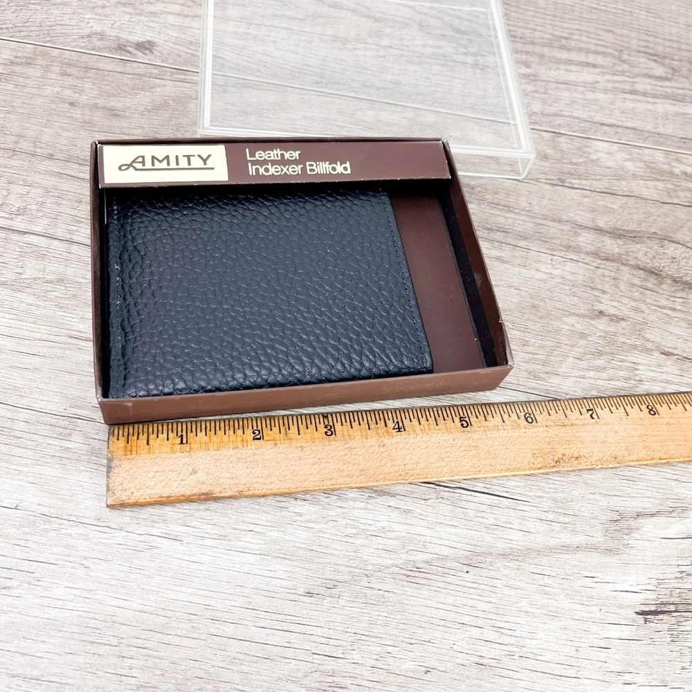 Vtg AMITY Indexed Cowhide Black LeatherWallet Billfold USA New Open Box - Picture 6 of 8